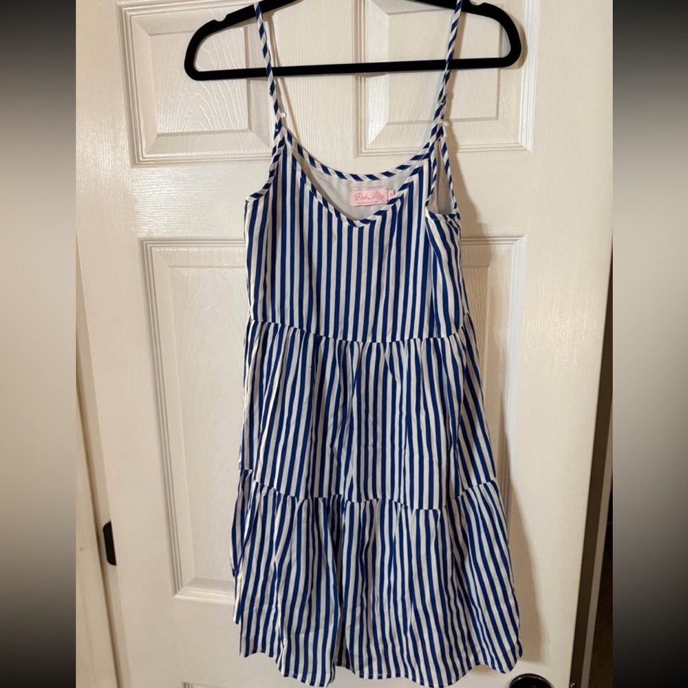 Pink Lily Navy and White Striped Top